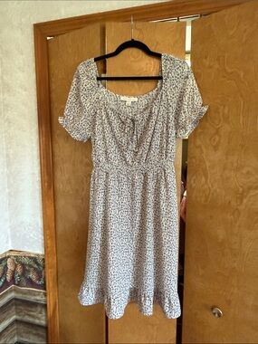 Monteau White Midi Dress with Blue Floral Print